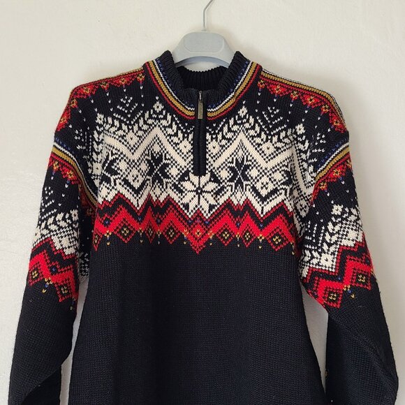Dale of Norway Heavy Fair Isle 100% Wool 1/4 Zip Sweater Size Small Snowflake - Picture 1 of 14